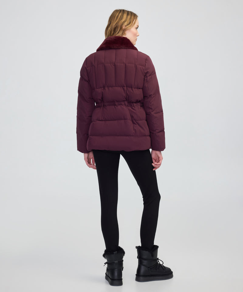 Ipekyol Quilted Puffer With Faux Fur Collar Bordoux