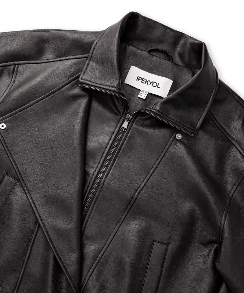 Ipekyol Double-Layer Collar Faux Leather Jacket Brown