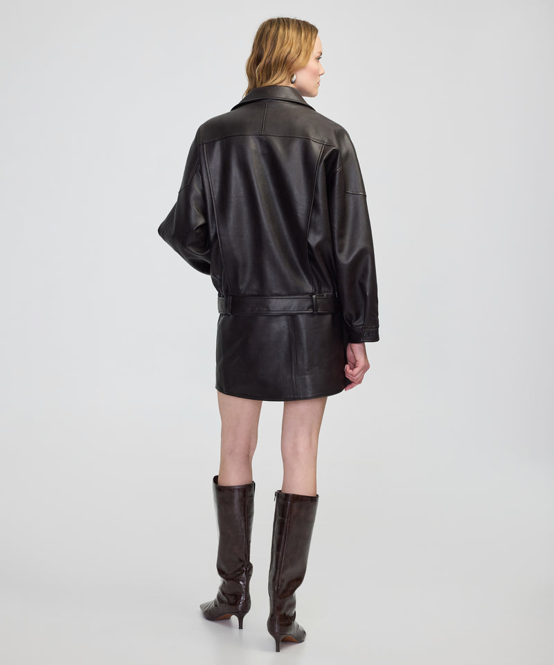 Ipekyol Double-Layer Collar Faux Leather Jacket Brown