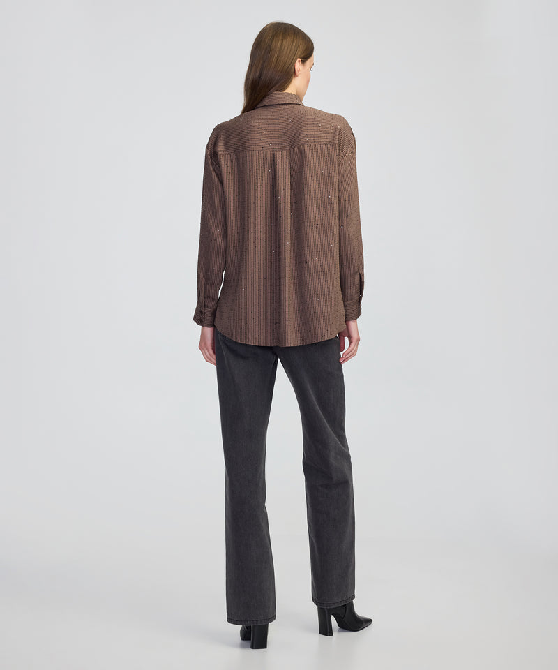 Ipekyol Sequin Embellished Striped Shirt Brown