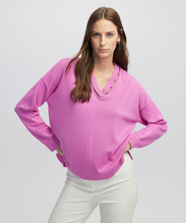 Ipekyol Embellished Cutout Knit Sweater Fuchsia