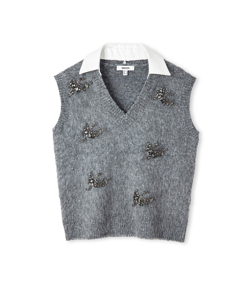 Ipekyol Embellished Vest With Contrast Collar Anthracite