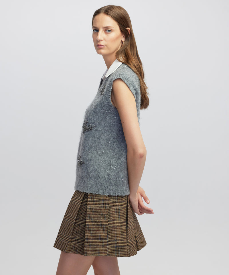 Ipekyol Embellished Vest With Contrast Collar Anthracite