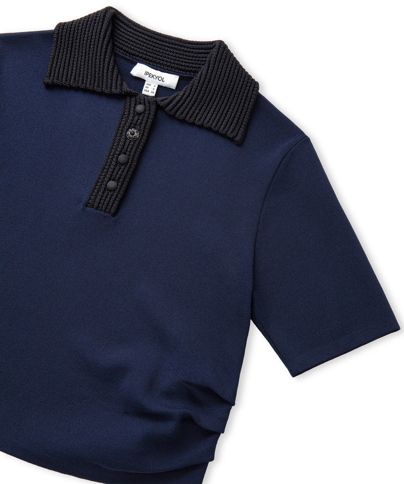 Ipekyol Contrast Collar Knit Top Navy