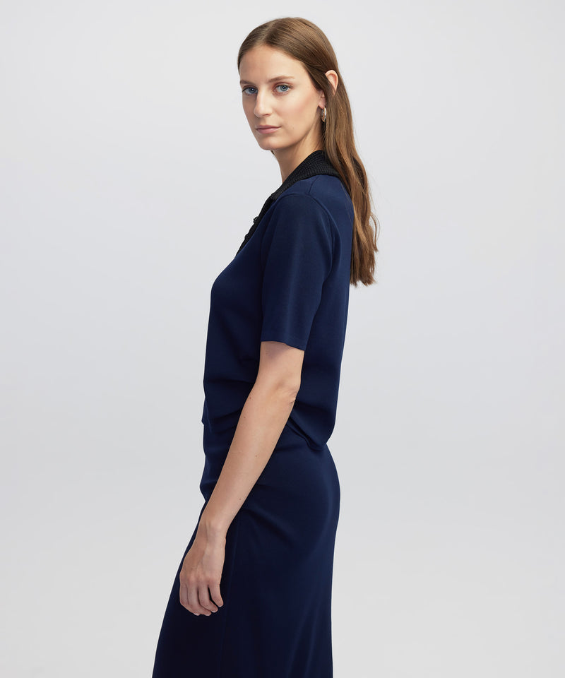 Ipekyol Contrast Collar Knit Top Navy