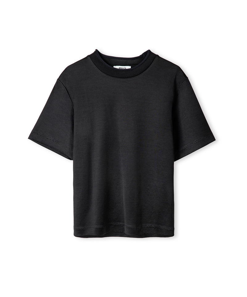 Ipekyol Shiny Half-Stand Collar T-Shirt Black