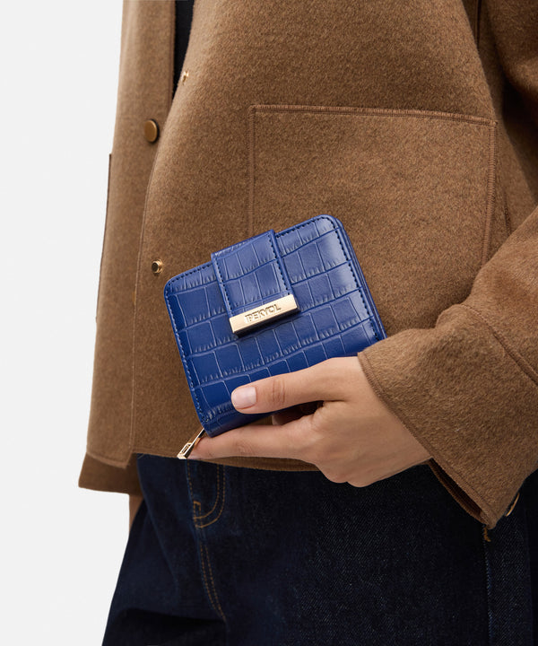 Ipekyol Croc-Effect Wallet Navy