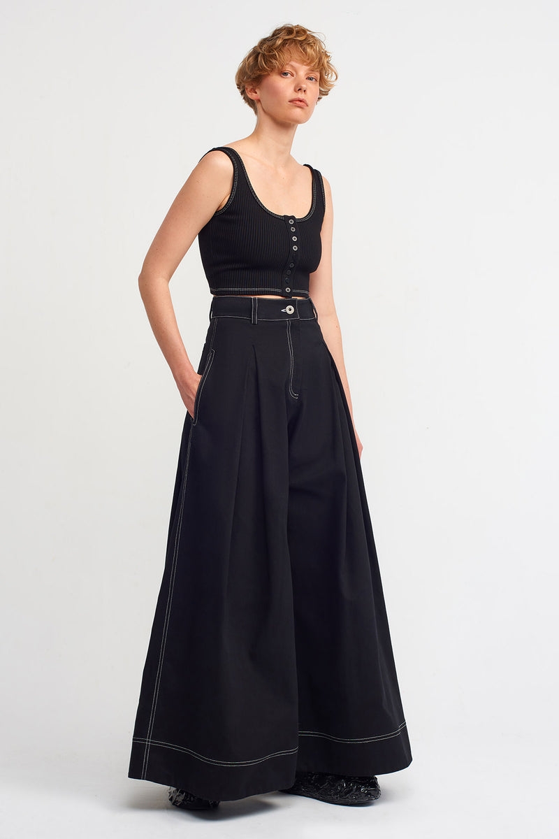 NU Contrast Stitch Detail Rib Crop Top Natural/Black