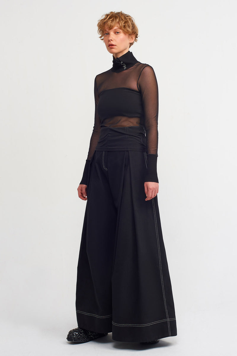 NU Collar With Embroidered Detail Mesh Top Natural/Black