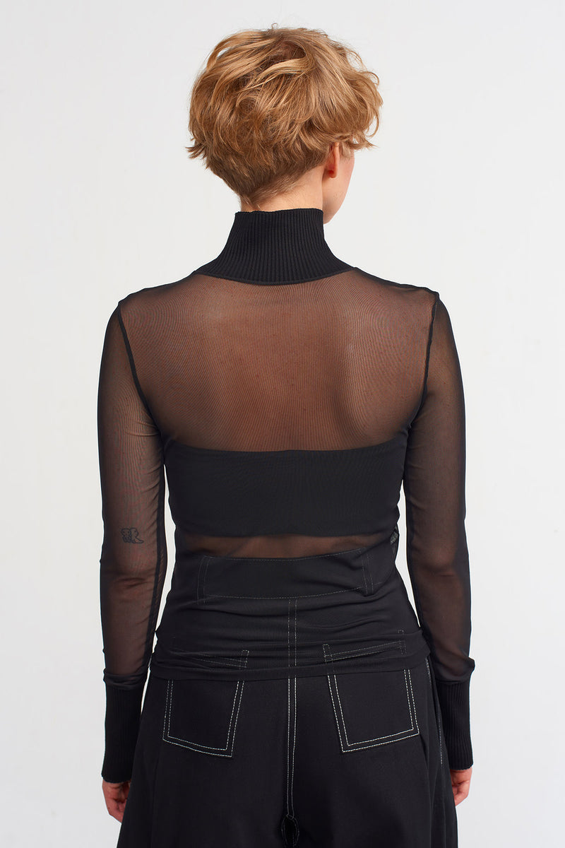 NU Collar With Embroidered Detail Mesh Top Natural/Black