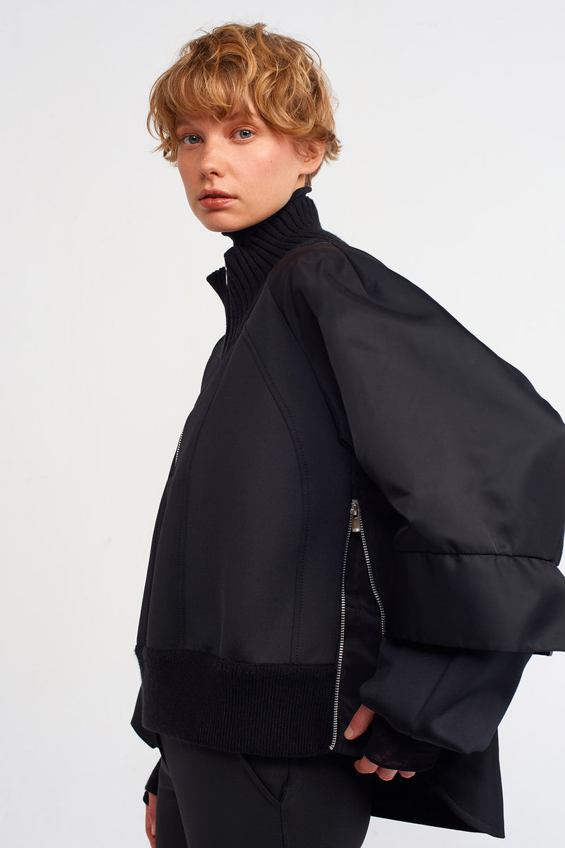 NU Zipper Detailed Stylish Sweatshirt Black