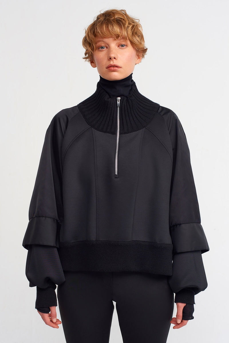 NU Zipper Detailed Stylish Sweatshirt Black
