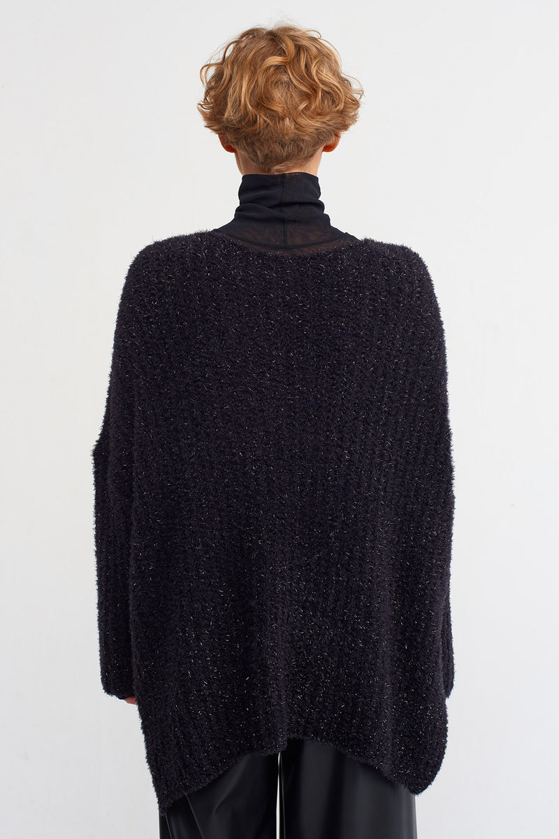 NU Wide Collar Shiny Thread Detailed Sweater Black