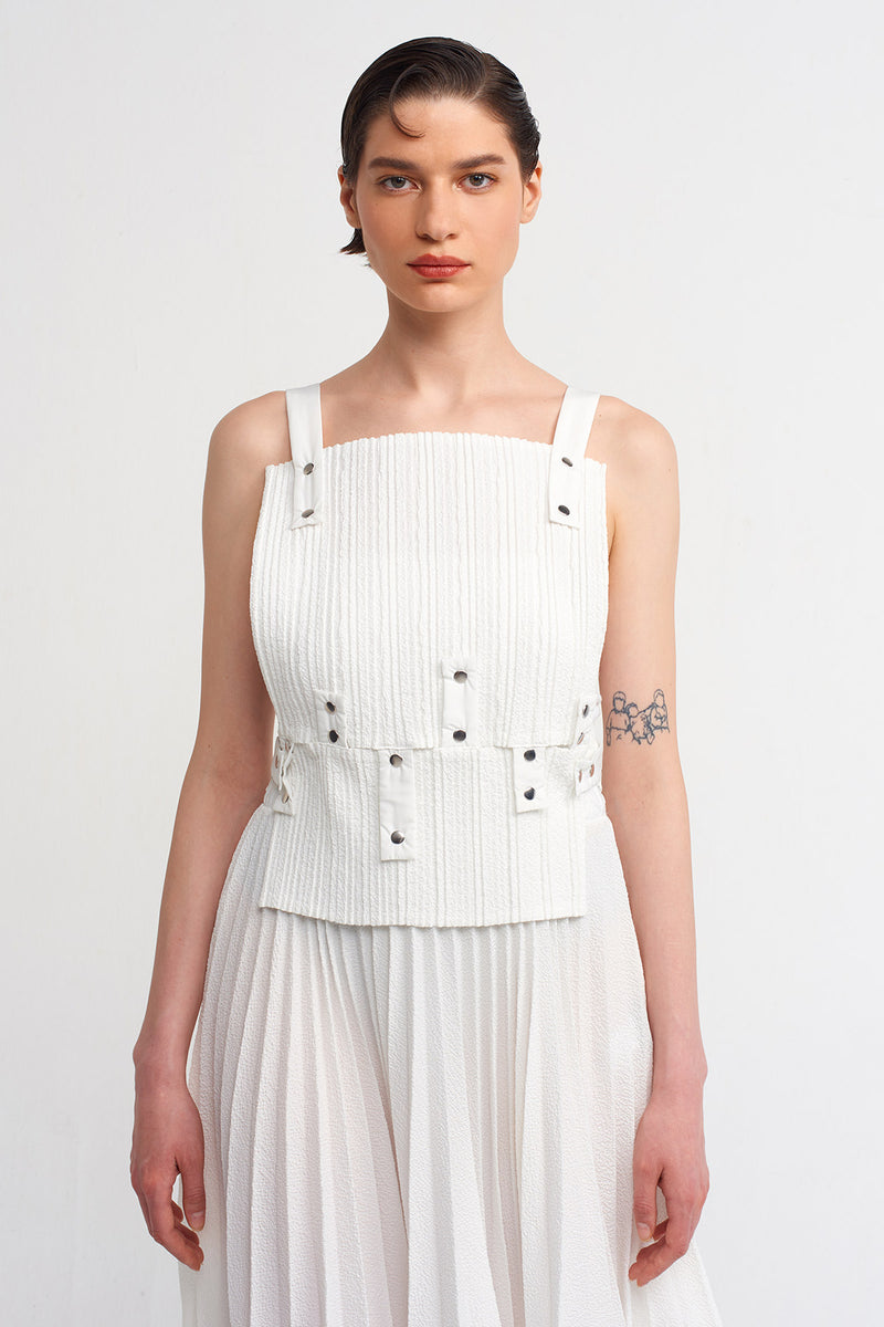 NU Snap Button Pleated Blouse Off White