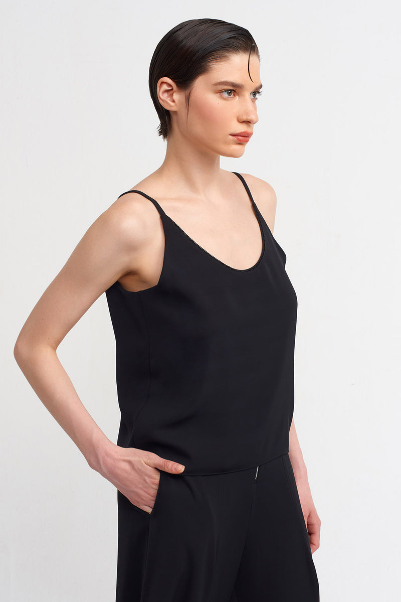 NU Strappy Bead-Embellished Blouse Black