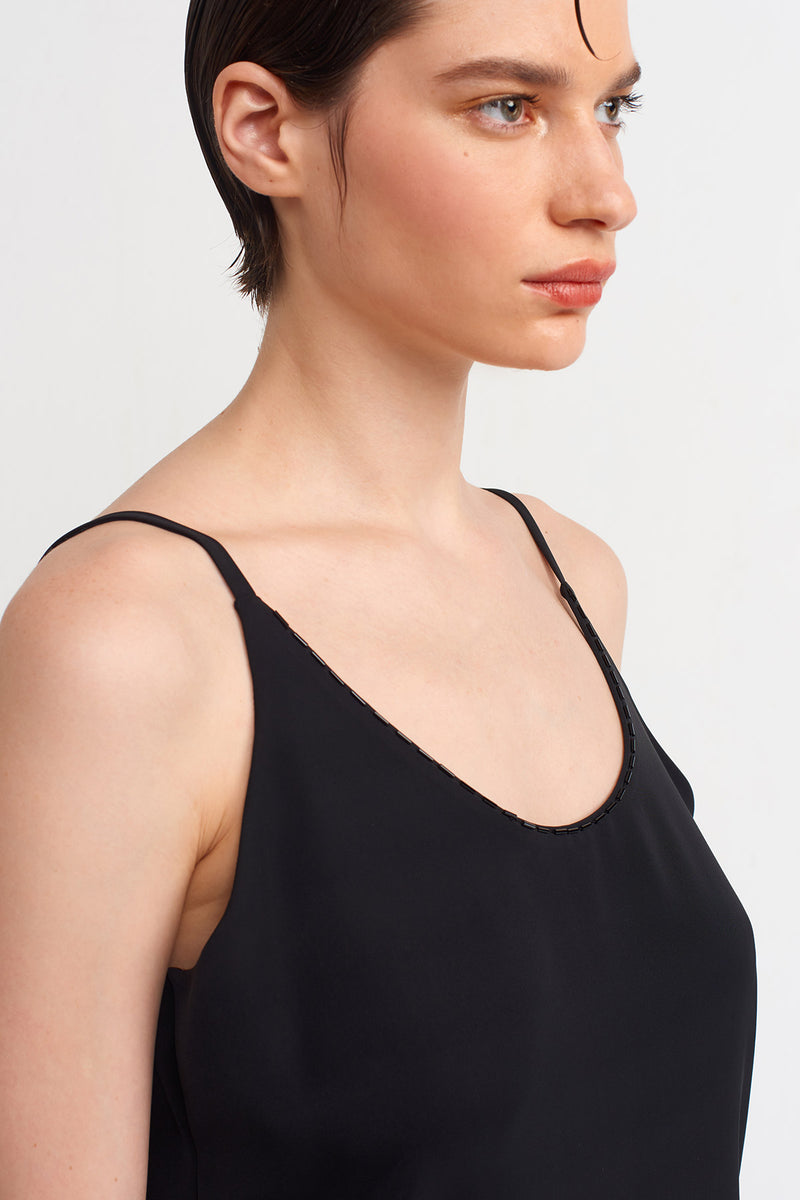 NU Strappy Bead-Embellished Blouse Black