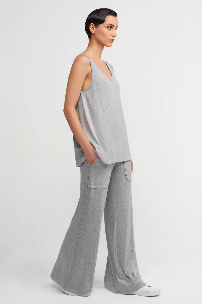 NU V-Neck Comfortable Blouse Grey Melange
