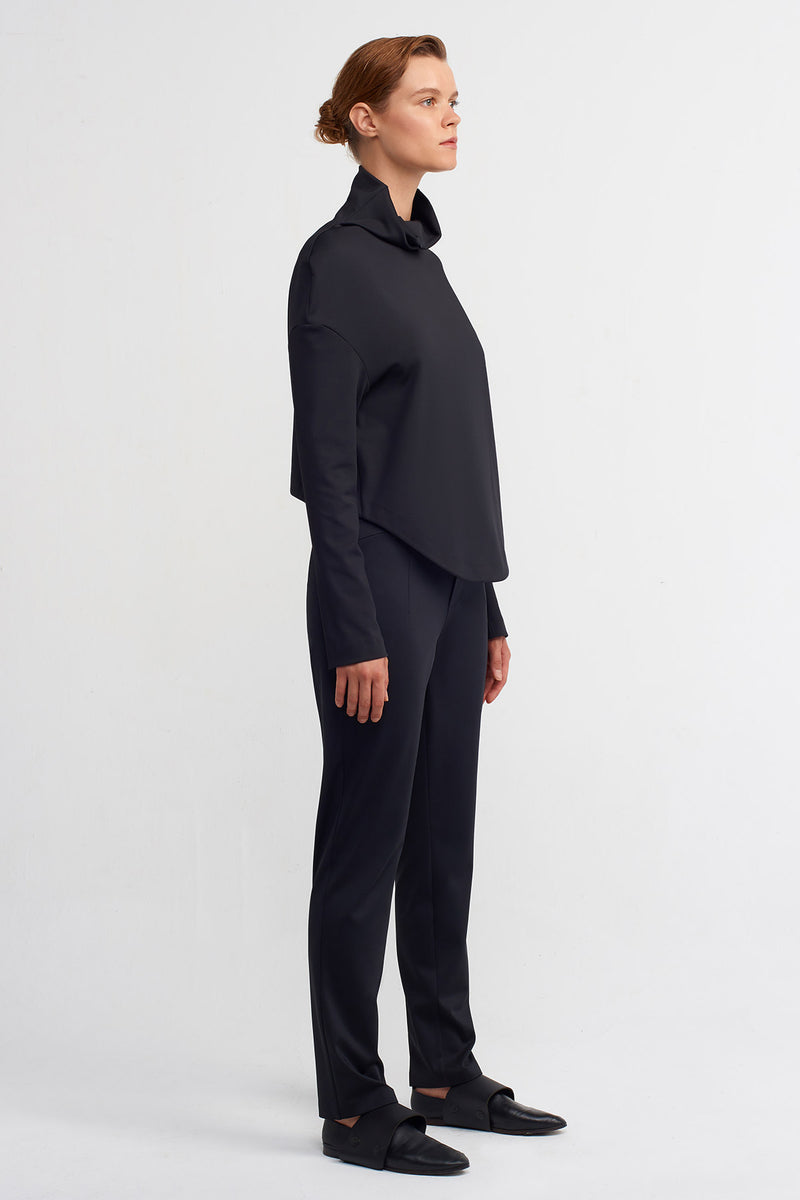 NU Cowl Collar Crop Blouse Black