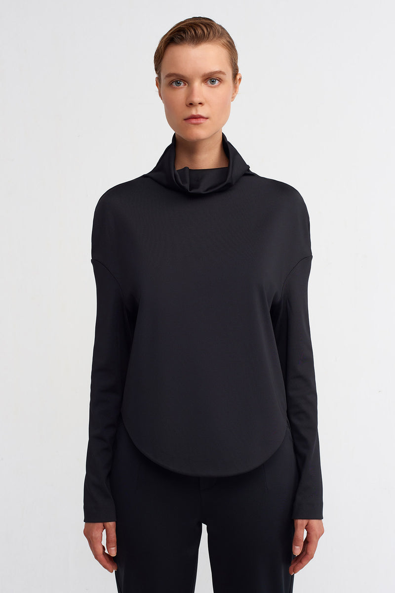 NU Cowl Collar Crop Blouse Black