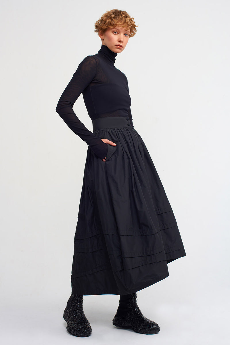 NU Midi Length Balloon Taffeta Skirt Black