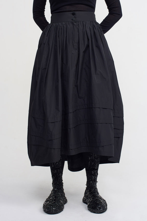 NU Midi Length Balloon Taffeta Skirt Black