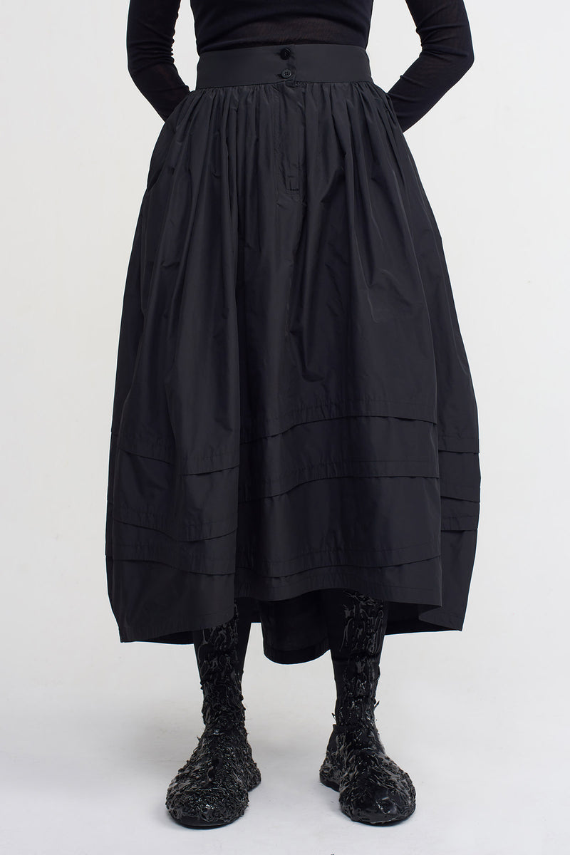NU Midi Length Balloon Taffeta Skirt Black