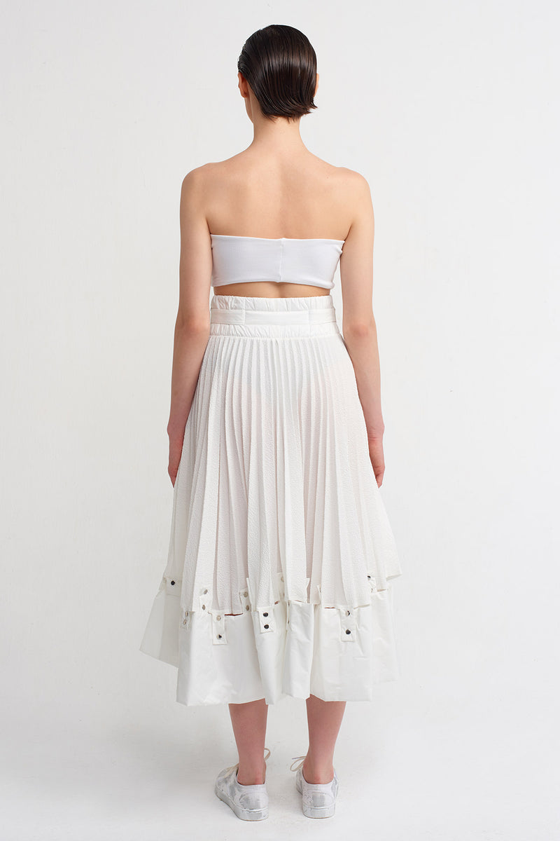 NU Snap Detailed Pleated Midi Skirt Off White