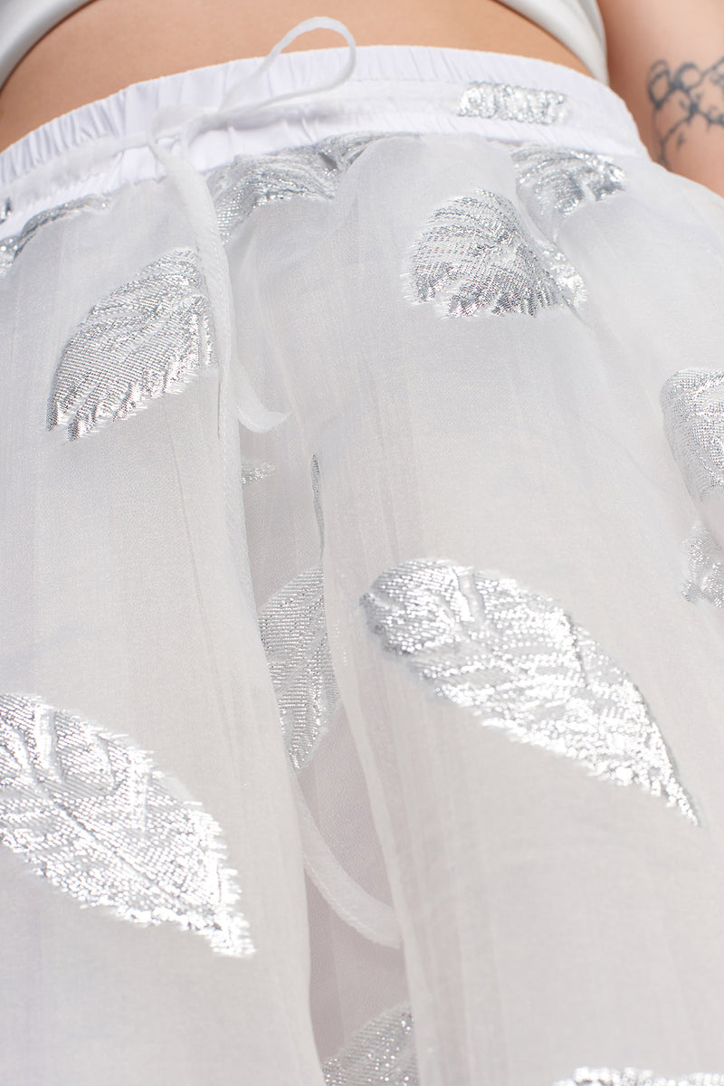 Nu Jacquard Patterned Tulle Crinoline Skirt Silver