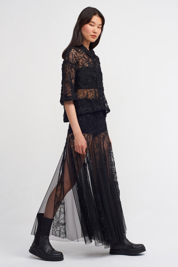NU Patterned Tulle Maxi Skirt Black