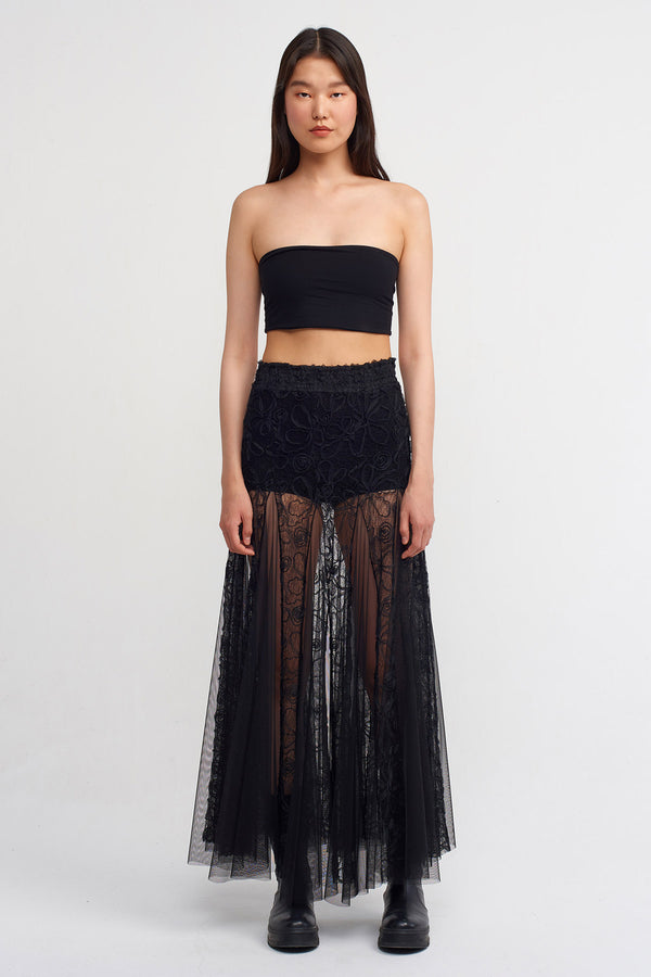 NU Patterned Tulle Maxi Skirt Black