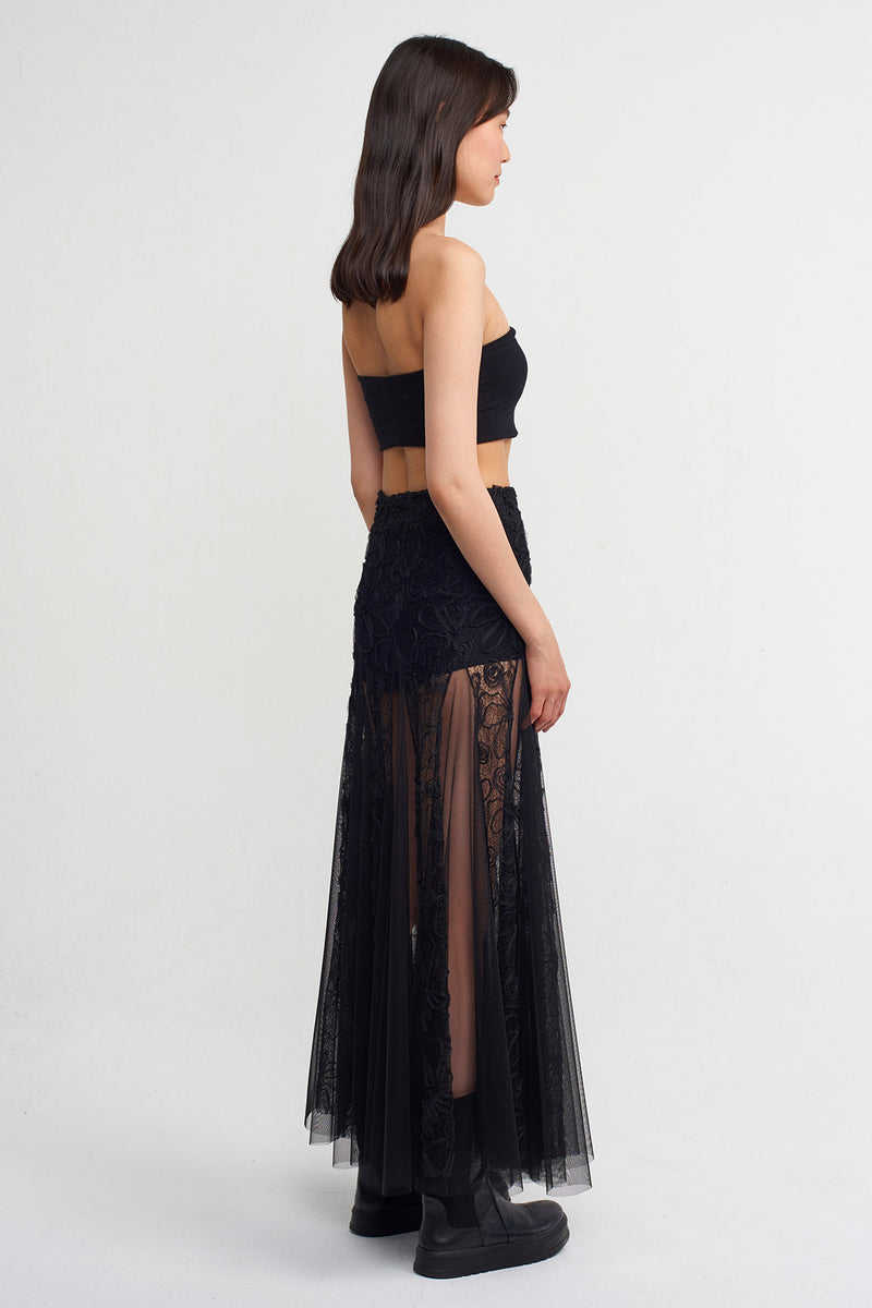 NU Patterned Tulle Maxi Skirt Black