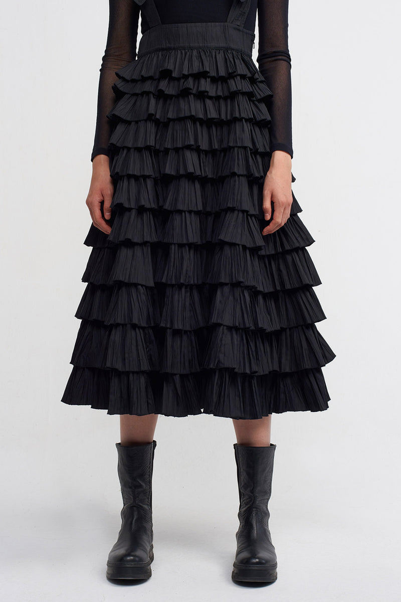 NU Shoulder Belted Ruffle Skirt Black