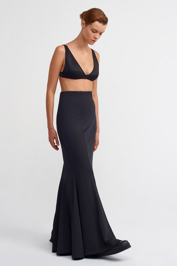 NU Solid Maxi Mermaid Skirt Black