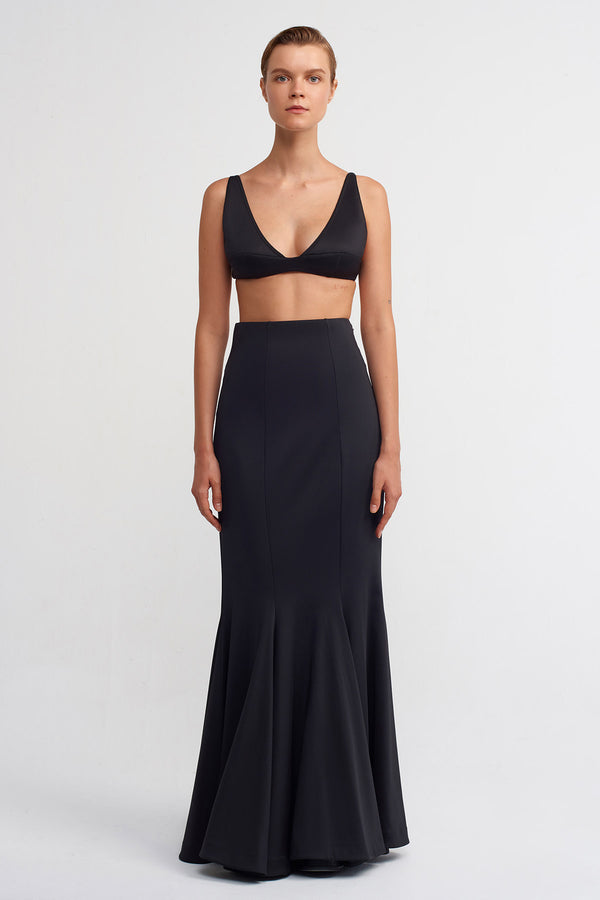 NU Solid Maxi Mermaid Skirt Black