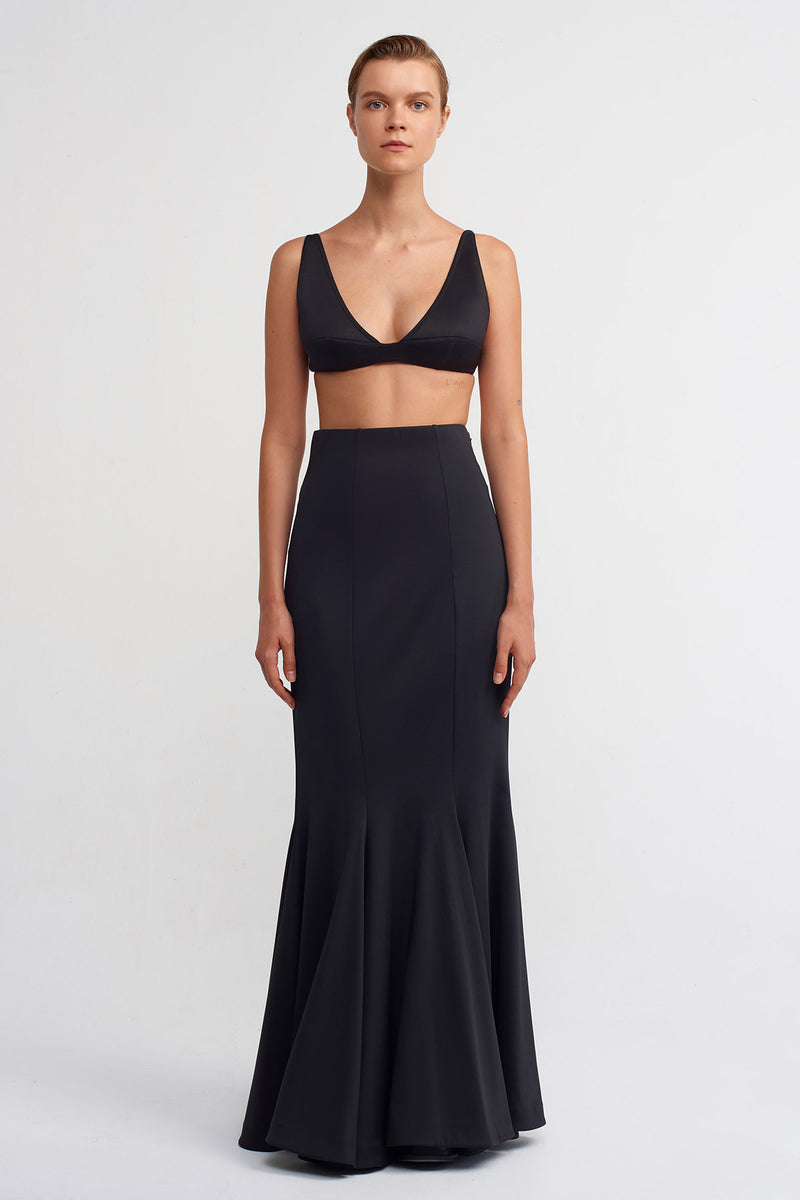 NU Solid Maxi Mermaid Skirt Black