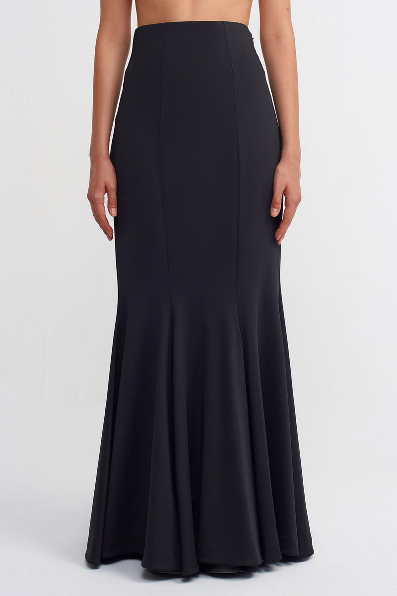 NU Solid Maxi Mermaid Skirt Black