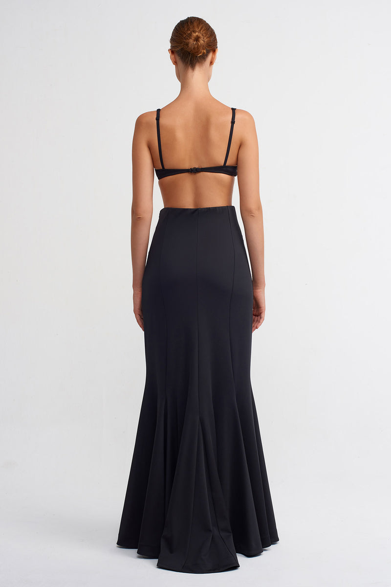 NU Solid Maxi Mermaid Skirt Black