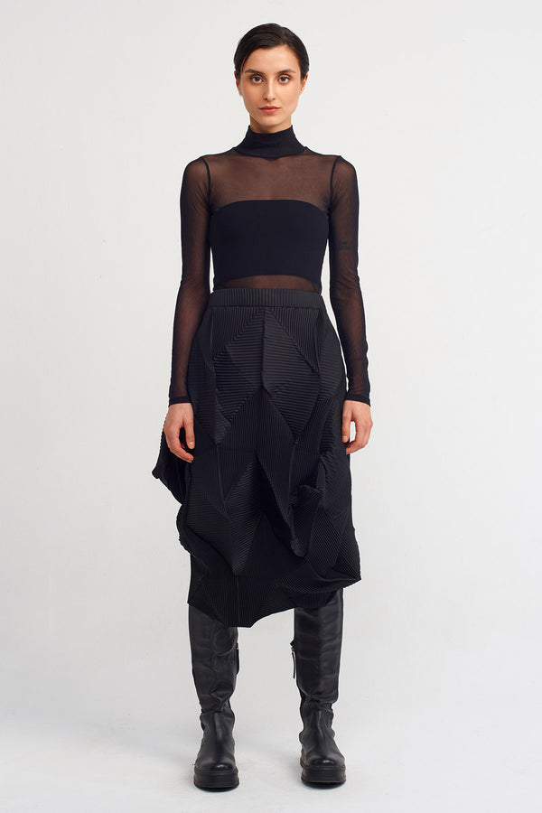 NU Asymmetric Midi Pleated Skirt Black