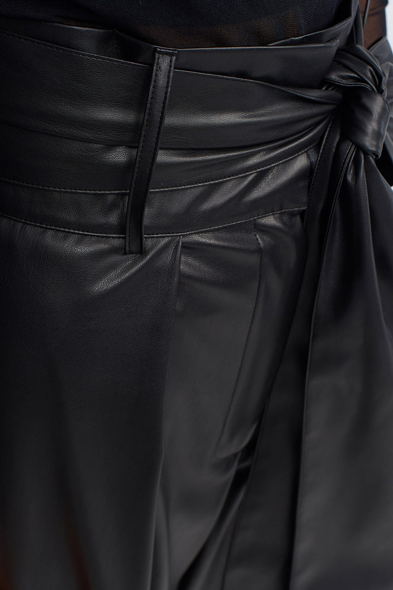 NU High-Waisted Faux Leather Trousers Black