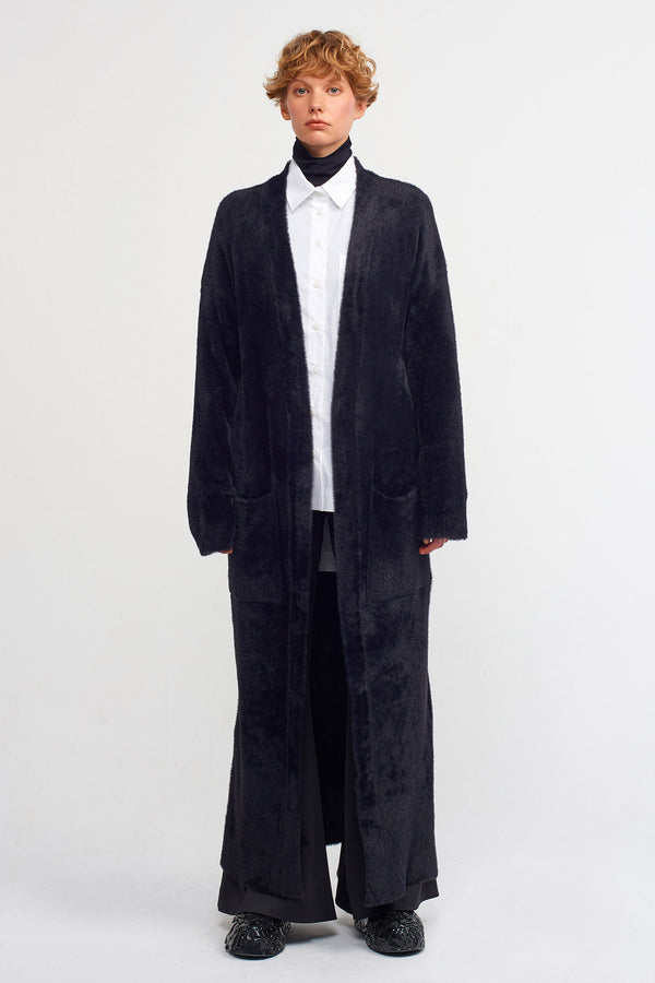 NU Faux Fur Knitted Outerwear Black