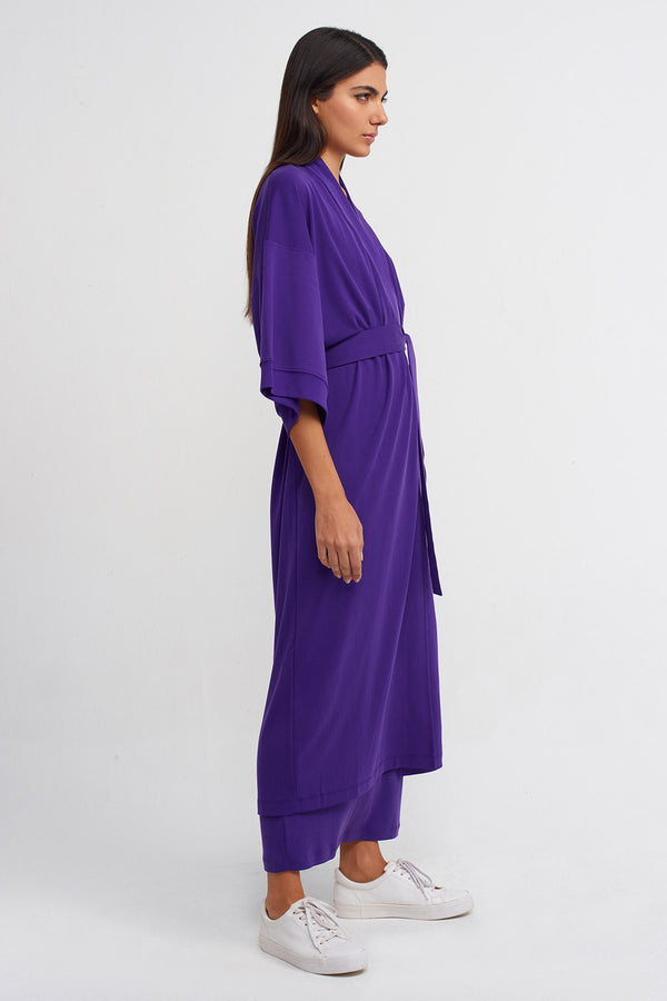 NU Belted Long Kimono Purple