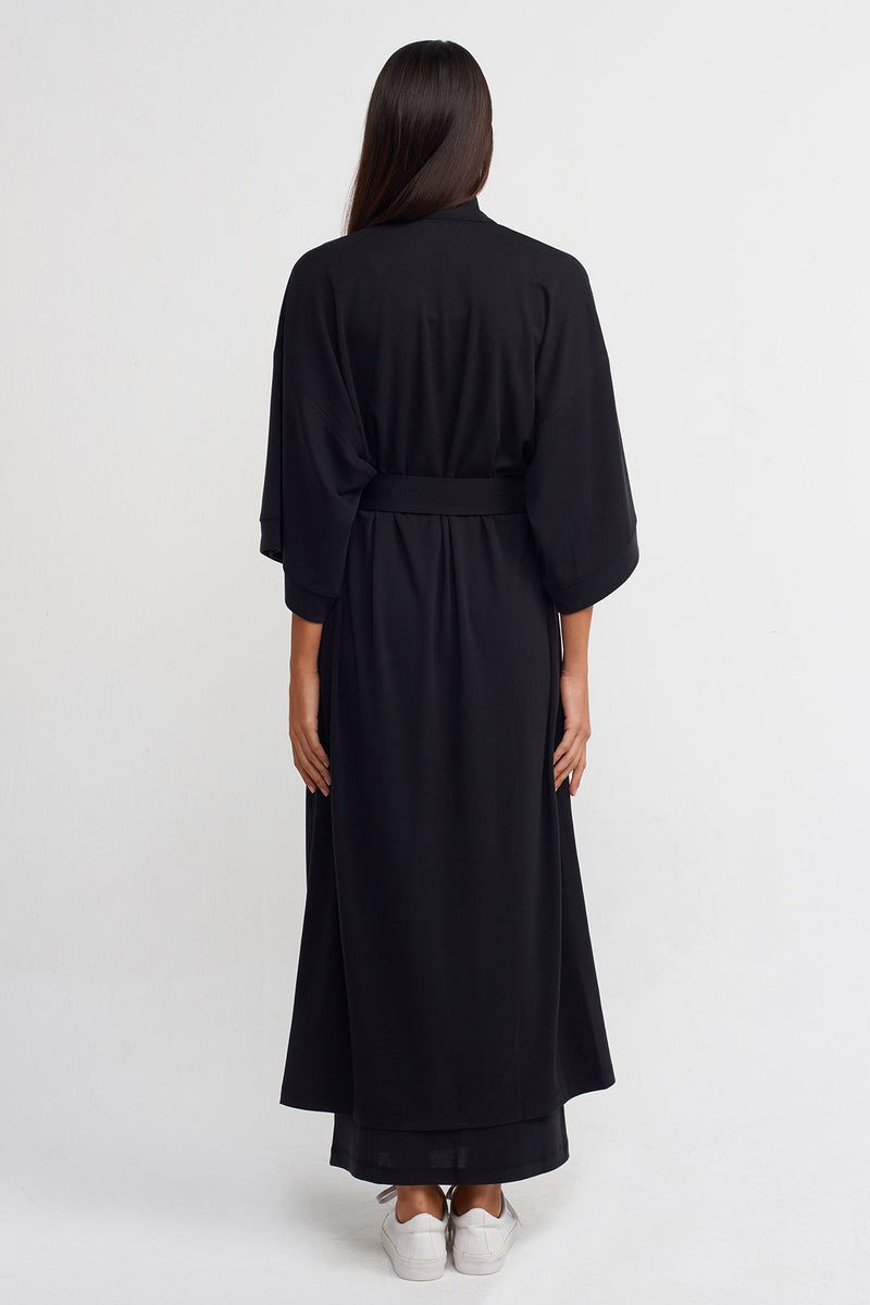 NU Belted Long Kimono Black