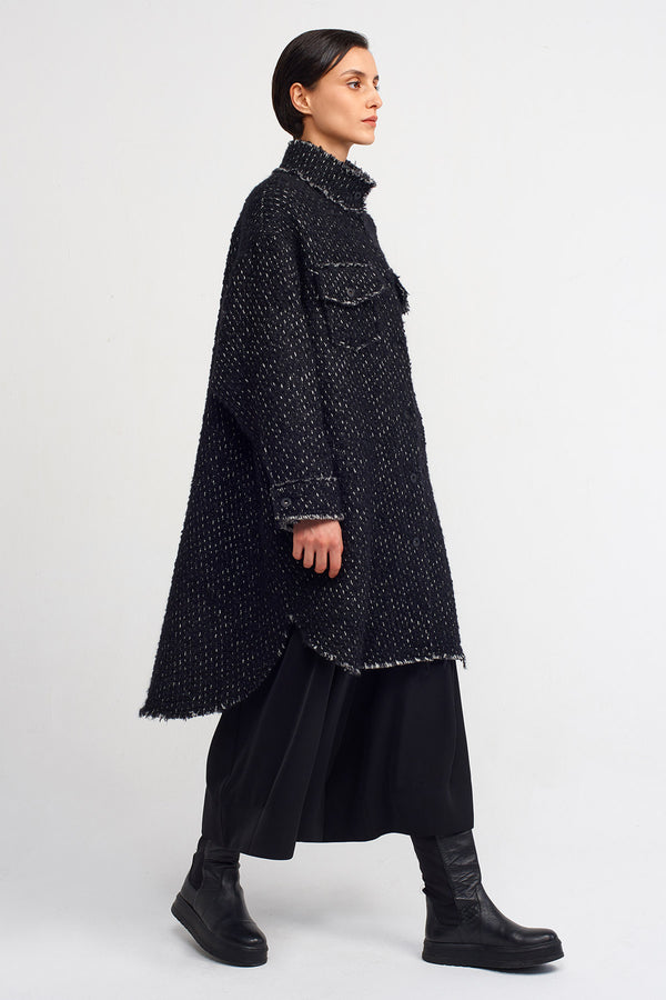 NU Distressed Lightweight Long Coat Black-White