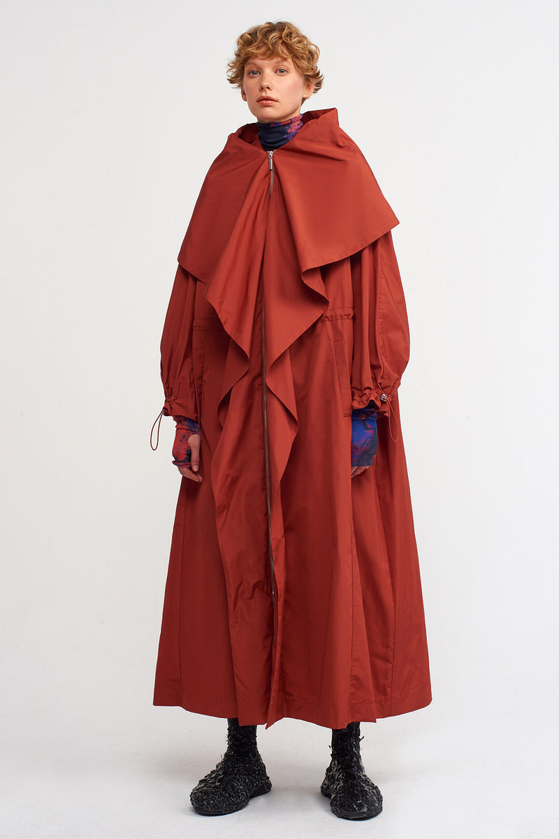 NU Shawl Collar Long Trench Coat Copper