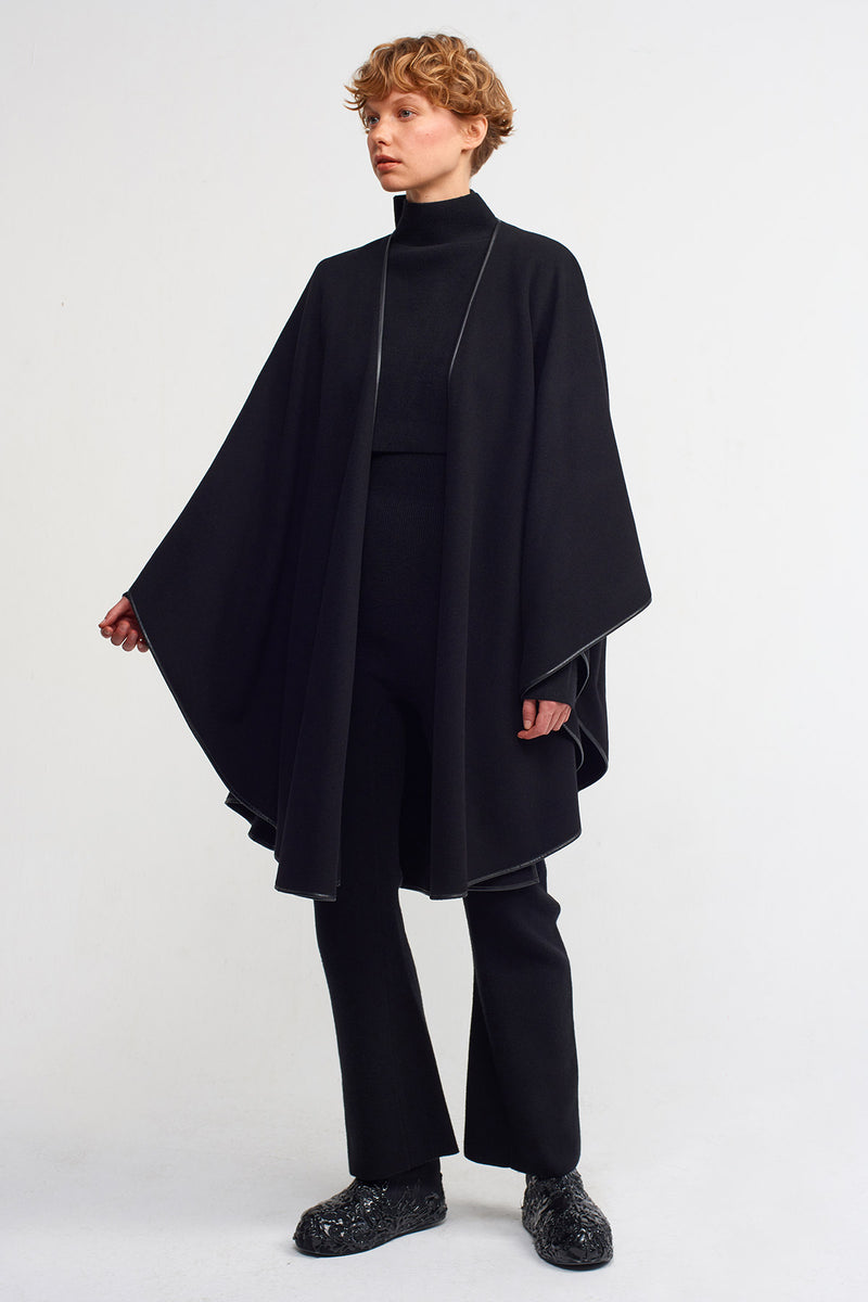 NU Piping Detailed Wool Poncho Black