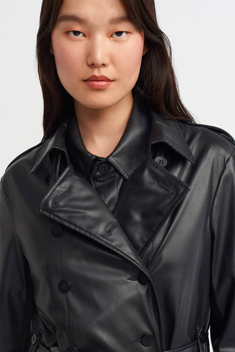NU Synthetic Leather Trench Coat Black