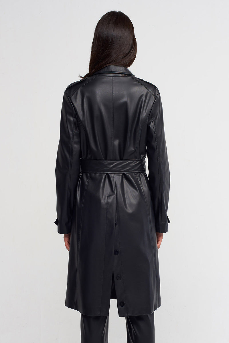 NU Synthetic Leather Trench Coat Black