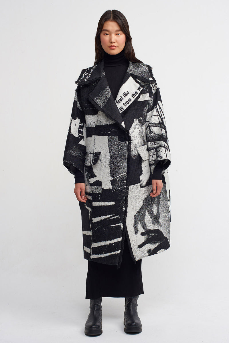 Nu Printed Pattern Midi Coat Black