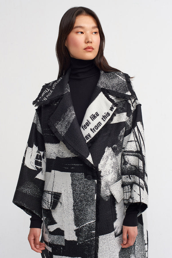 NU Printed Pattern Midi Coat Black
