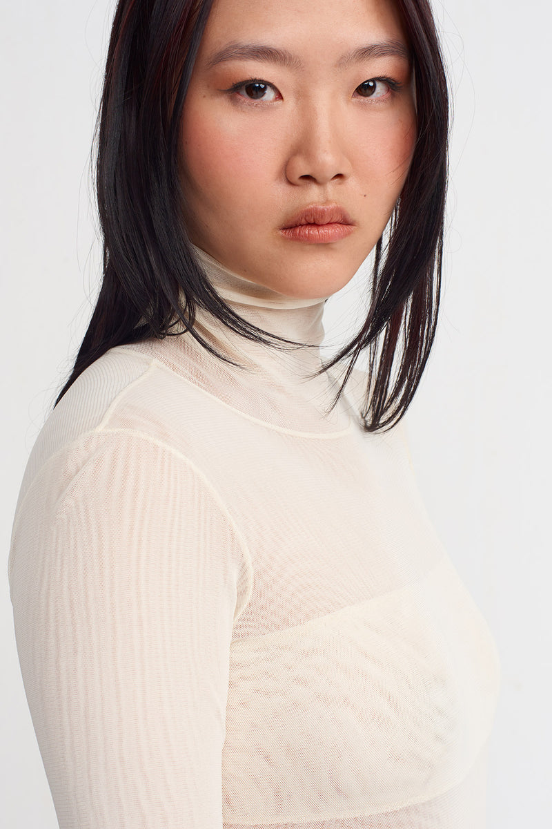 NU Turtleneck Mesh Bodysuit Natural
